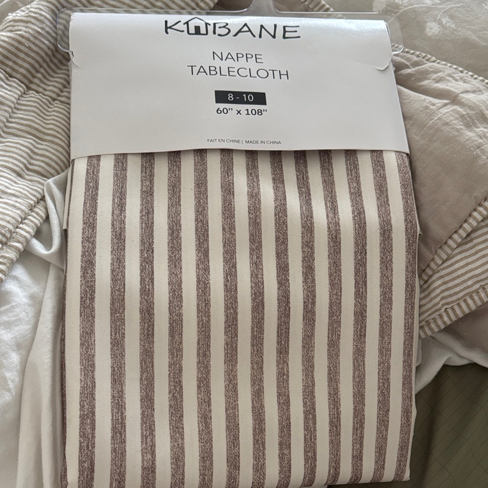 Striped Tablecloth 108” length  table setting